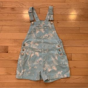 Falls Creek youth girls size 10/12 blue tie-dye shortalls bib overall shorts